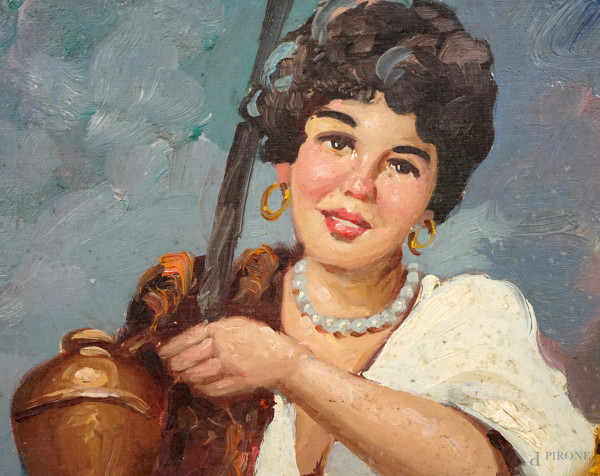 Acquaiola, XX secolo, olio su tela, cm 70x50, firmato in basso a sinistra, entro cornice, (difett...