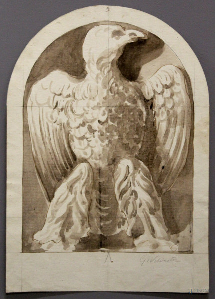 Aquila, acquarello su carta, 38x27, firmato, XIX sec.