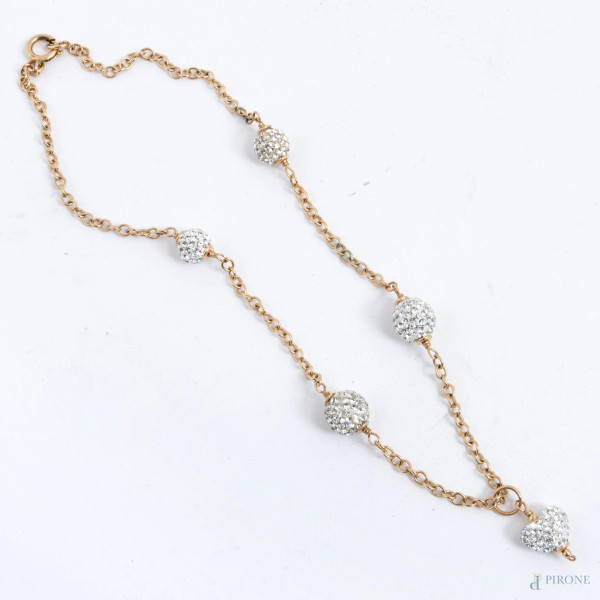 Catenina in in metallo dorato 14 kt con brillantini, lunghezza cm 36