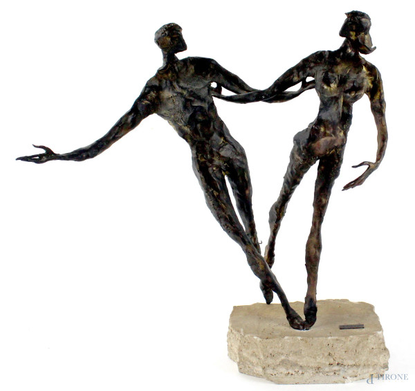 Emanuele Scarnicci - Ballerini, scultura in bronzo, altezza cm. 40, su base in travertino.