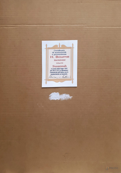 Lotto di due grafiche antiche: J.R. Herbert e H. Bourne (XIX sec.) Susannah, incisione su carta, ...