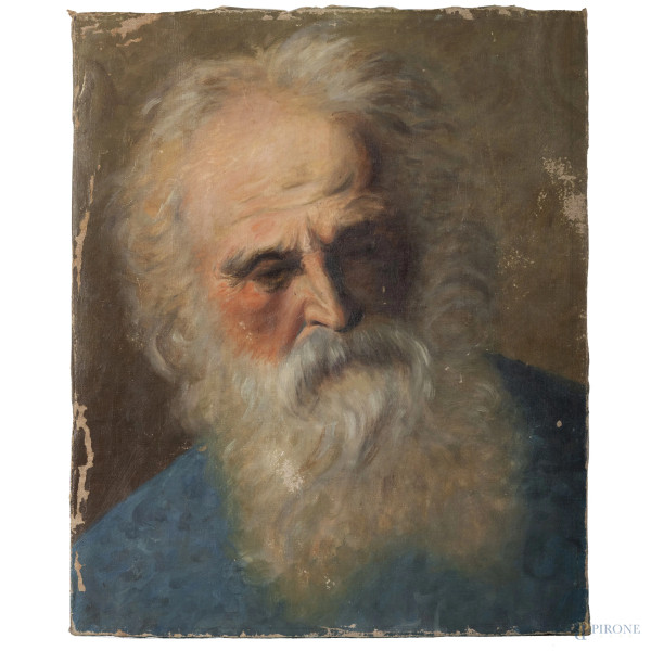 Ritratto virile, olio su tela, XX secolo, cm 37,5x31 circa (difetti)