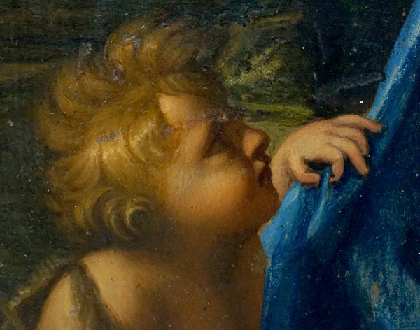 Ciro Ferri (1633-1689) attr. a, Madonna Montalto, olio su rame, cm 37x28, (difetti e restauri)