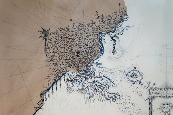 Senza titolo, tecnica mista su carta, cm 62,5x45, XX secolo, entro cornice.