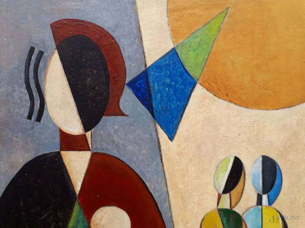 Scuola Russa, Composizione suprematista, tecnica mista su tavola, cm 23x33, firmato Mikhail Krylo...