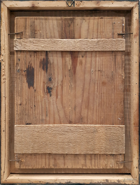 Scuola Russa, Composizione suprematista, tecnica mista su tavola, cm 23x33, firmato Mikhail Krylo...