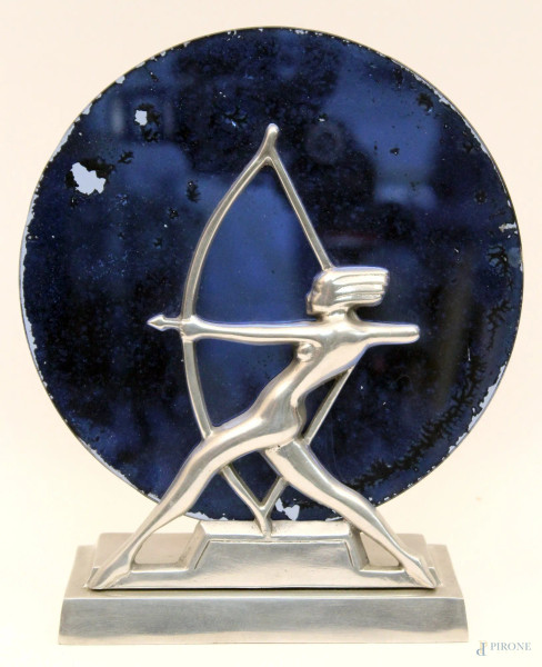 Arciere, scultura in metallo e vetro, Anni &#39;50, H 24 cm.