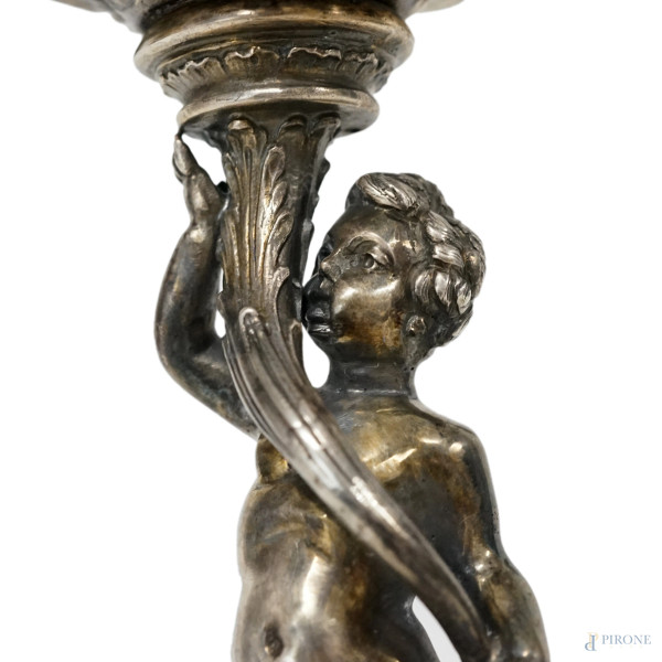 Candelabro in argento, argentiere Valle', Milano, XX secolo, cm h 49, peso gr. 2750, (difetti)