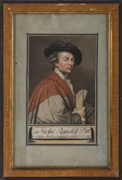 Lotto di 8 stampe con ritratti di artisti, XIX secolo, carta applicata su carta, cm totali 39x24,...