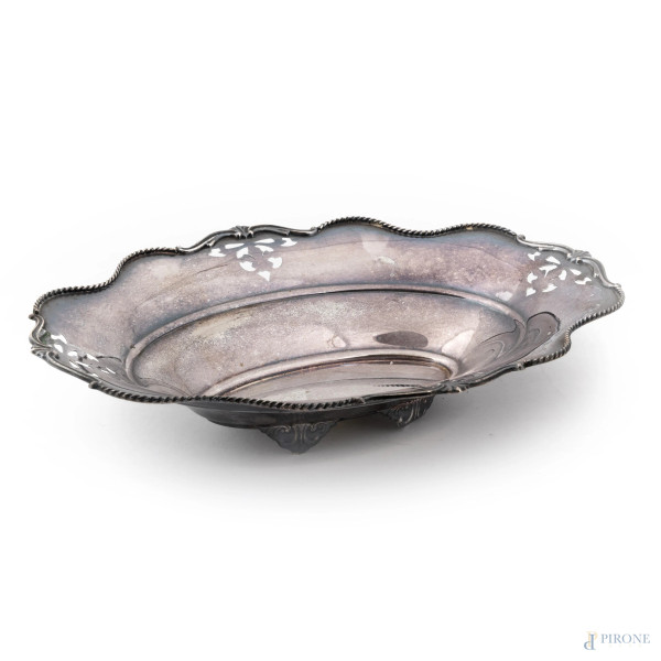 Centrotavola in argento, XX secolo, cm 6,5x32x23, peso gr 290