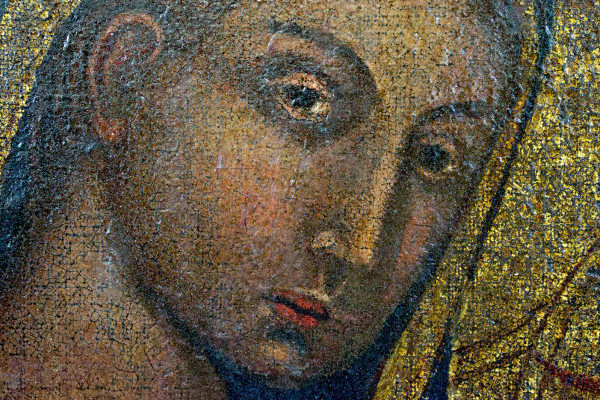 Alla maniera di Jacopo di Michele (notizie 1368-1395), Madonna con il Bambino, olio su tela appli...