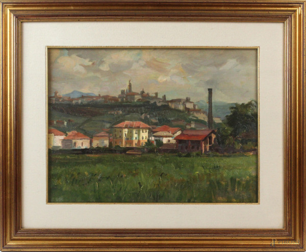 Paesaggio, olio su tavola, cm 30x41, XX secolo, entro cornice