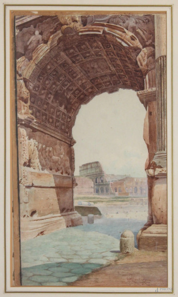 Arco di Costantino su sfondo Colosseo 
