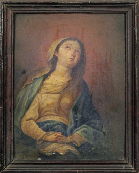 Vergine in preghiera, Scuola italiana del XVII sec, ad olio su rame, 18x24 cm, entro cornice