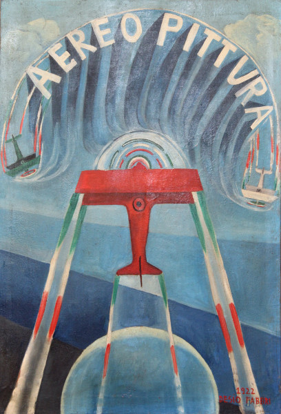 Desio Fabbri, Aereopittura 1922, olio su tela, cm 40x60, entro cornice