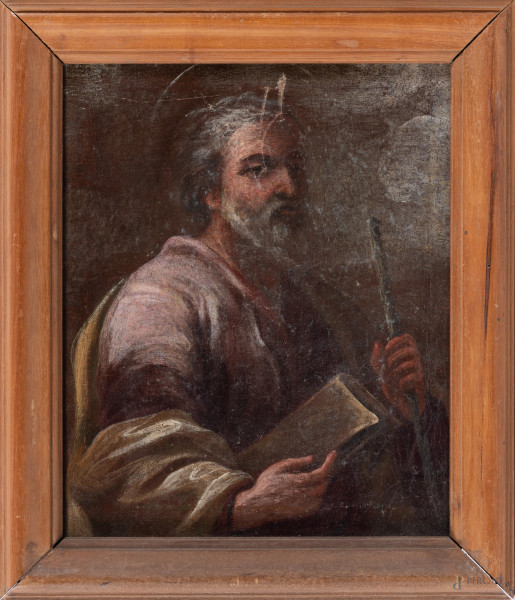 San Giuseppe, XVIII secolo, olio su tela, cm 27x22, entro cornice, (cadute di colore, abrasioni, segni di usura)