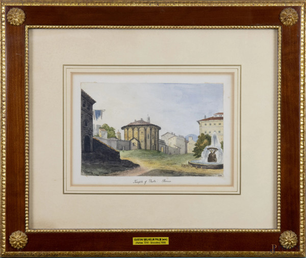 Autore del nord Europa del XIX secolo, lotto di 5 acquarelli su carta raffiguranti vedute di Roma...