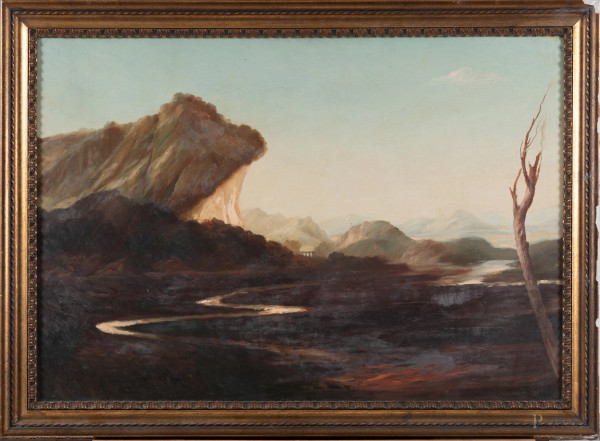 Paesaggio dopo la tempesta, XX secolo, olio su tela, cm 70x100, entro cornice, (segni di usura, abrasioni, craquelure, difetti)