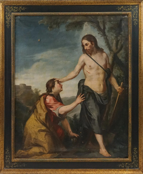 Pittore del XVIII secolo, Noli me tangere, olio su tela, cm 99x78,5, entro cornice, (difetti sulla tela e cadute di colore).