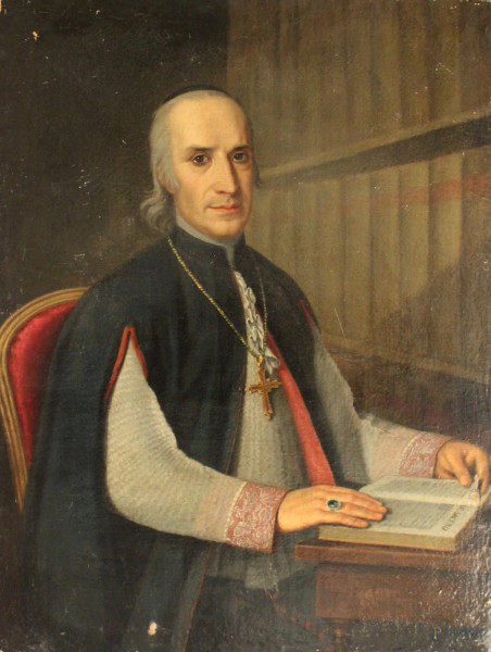 Cardinale con libro, olio su tela, Scuola lombarda, XVIII sec., cm 100 x 75.