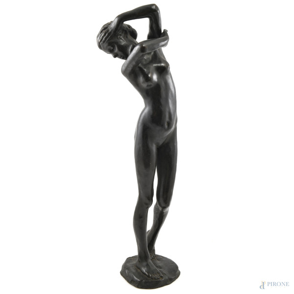 Saverio Gatto (1877 – 1959), Nudo femminile, scultura in bronzo, altezza cm 53,5, firmato alla base, timbro fonderia Laganà