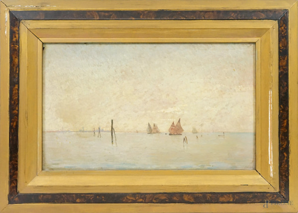 Giuseppe Malagodi - Laguna veneta, olio su tavola, cm 30x50, entro cornice.