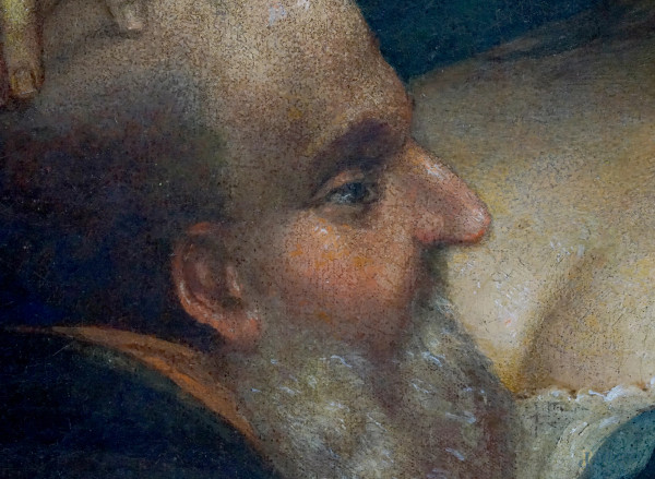 Seguace di Simon Vouet (Parigi, 1590 – Parigi, 1649), Carità romana, olio su tela, cm 64x84, seco...
