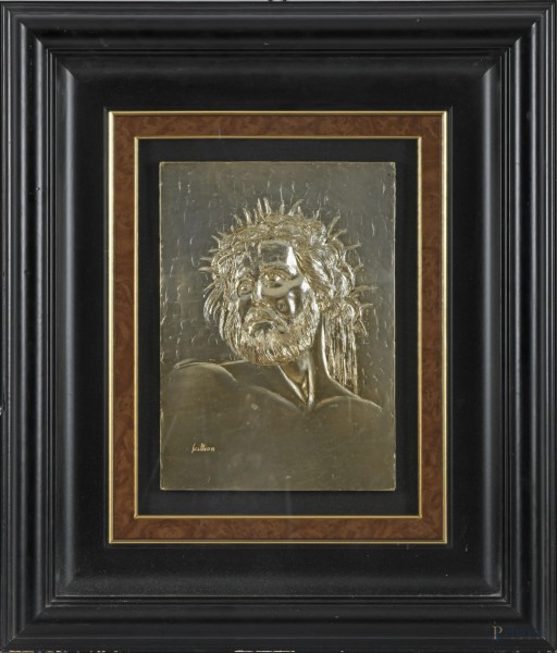 Gregorio Sciltian (1900-1945), Ecce Homo, bassorilievo, multiplo 123/499, cm 29x22, firmato inciso in basso a sinistra, entro cornice