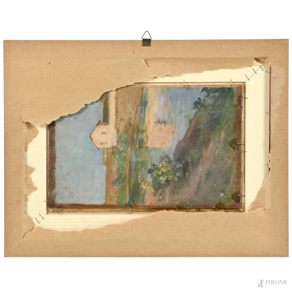 Giuseppina Vannutelli, Paesaggio con strada e alberi, XX secolo, olio su tavoletta, cm 21x33, fir...