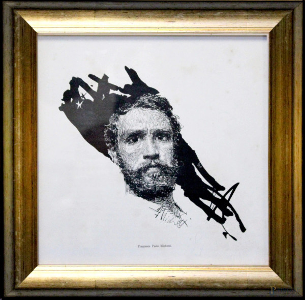 Francesco Paolo Michetti - Volto d&#39;uomo, stampa, cm 25 x 24, entro cornice.