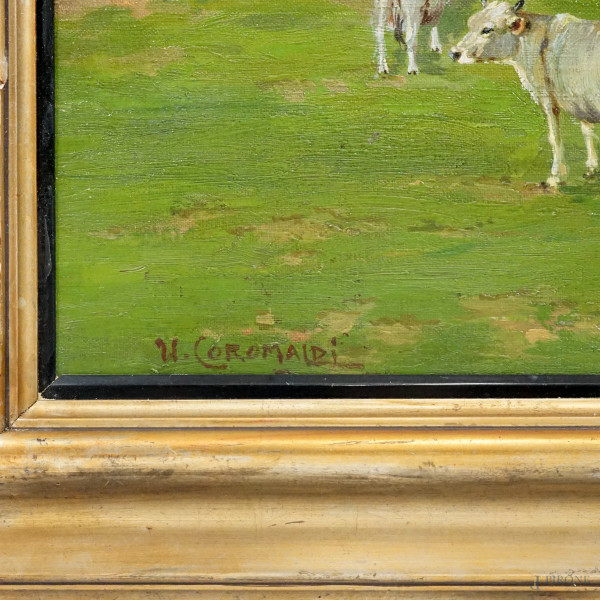 Torre salaria, olio su tela, firmato, cm 80x80, entro cornice