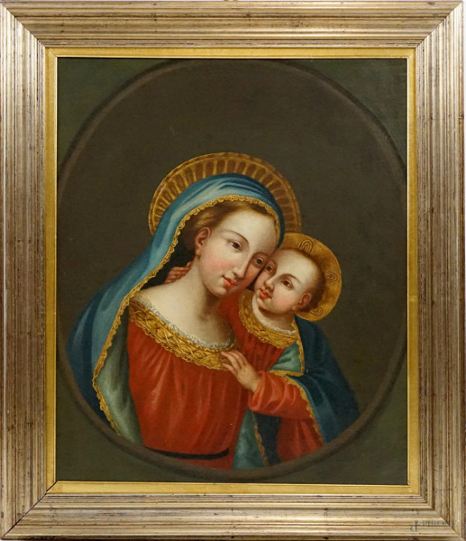 Madonna del Buon Consiglio, olio su tela, cm 75x62, XIX secolo, entro cornice.
