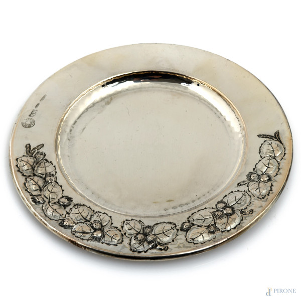 Lotto di 6 piattini in argento Brandimarte, peso gr 500, diametro cm 14