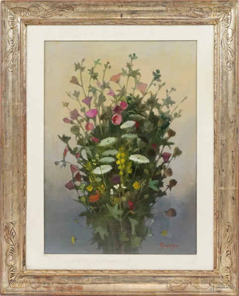 Ortensio Gionfra - Bouquet di fiori, olio su tela, cm 50x70, entro cornice.