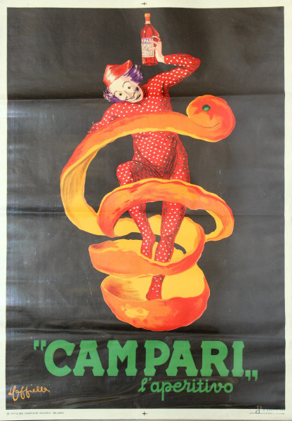 Campari l'aperitivo 1950, affiche, cm 94x140, entro cornice firmato L.Cappiello.