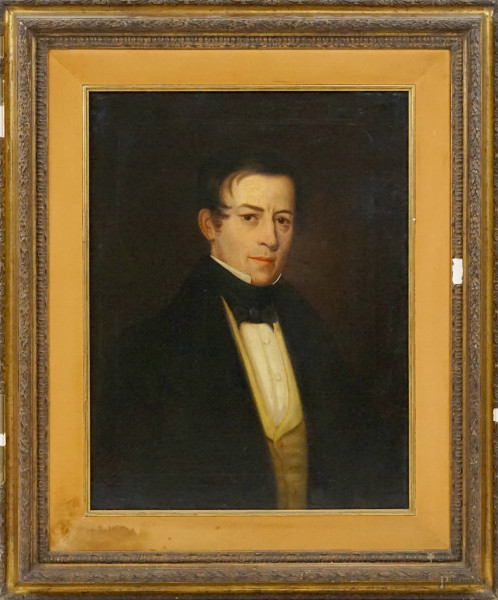 Pittore del XIX secolo, Ritratto di gentiluomo, olio su tela, cm 66x51, entro cornce.