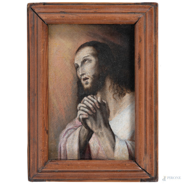 Cristo in preghiera, XVIII secolo, olio su tela, cm 16x11, entro cornice, (craquelure)