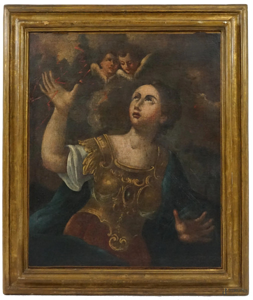 Pittore dell'Italia meridionale del XVII secolo, Santa Irene da Lecce, olio su tela, cm 80x63, entro cornice.