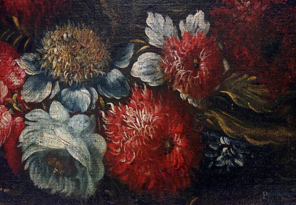 Scuola emiliana del XVIII secolo, Natura morta di frutta entro un paesaggio, cm 89,5x117,5, entro...