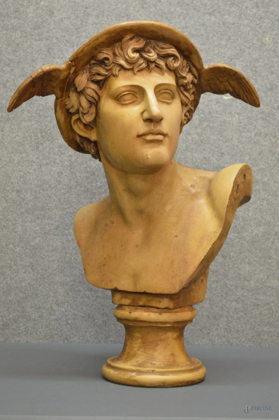 Busto di Mercurio, scultura in marmo, h. 64 cm, (difetti)