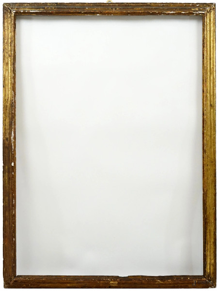 Cornice in legno intagliato e dorato, XIX secolo, misure ingombro cm 104x77,5, misure luce cm 96x69, (difetti)