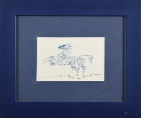 Cavallo, inchiostro su carta, cm 10x14,5, firmato in basso a destra e iscritto al retro, entro cornice, (lievi segni di usura)