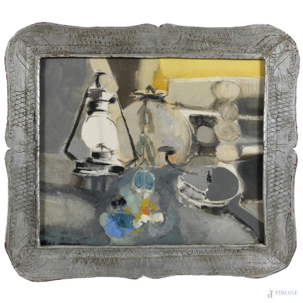 Natura morta, XX secolo, olio su tela, cm 50x60, entro cornice