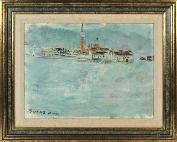Veduta di Venezia, olio su cartoncino telato, cm. 35x45, firmato, entro cornice.