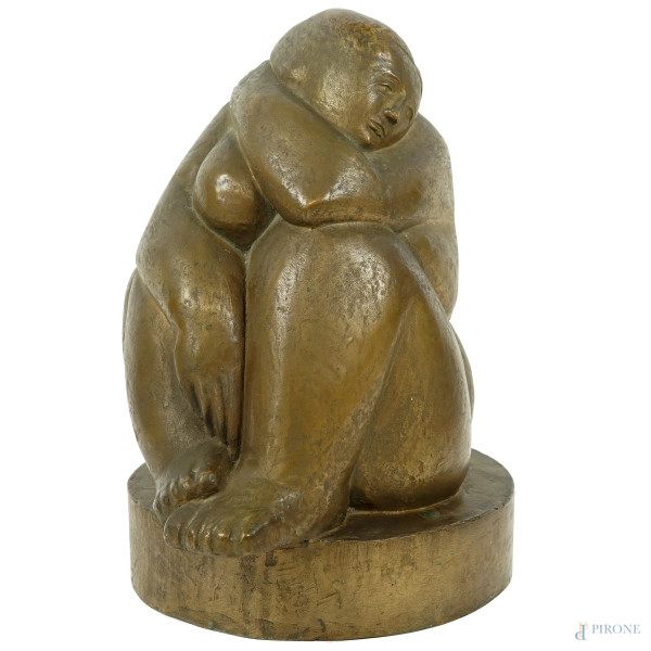 Amerigo Tot - Donna ciottolo come Narciso, scultura in bronzo, cm h 40