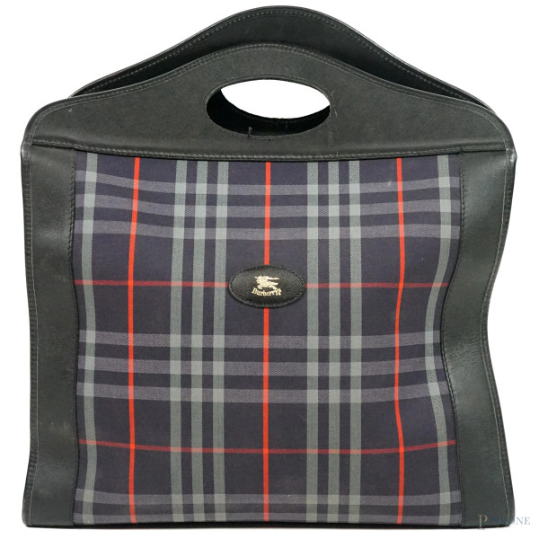 Borsa pocket Burberry, in pelle nera e tessuto, cm 40x37x9