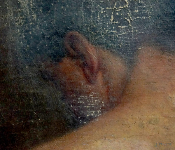 Nudo maschile di spalle, olio su cartone telato, cm 80,5x51,5, entro cornice. (Difetti)