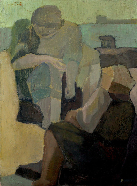 A riposo, olio su tela, cm 37x27, XX secolo, (difetti).