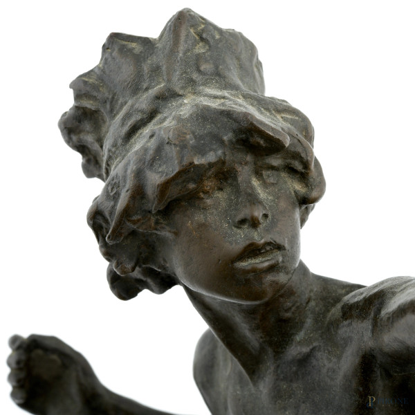 Ettore Ximenes (1855-1926), Arciere, scultura in bronzo, altezza cm 50, firmato al retro e iscrit...