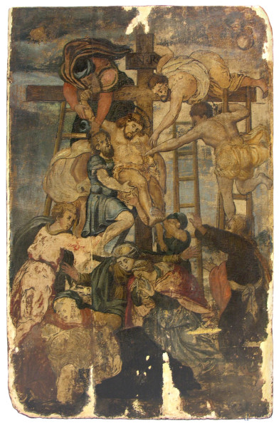 Daniele Da Volterra (1509-1566) e bottega, grande bozzetto preparatorio per la Deposizione dalla Croce, olio su tavola, cm 93x144